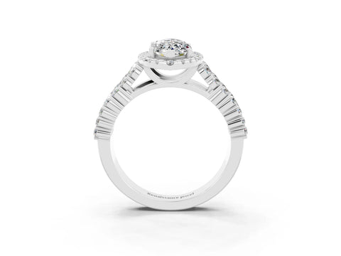 White gold Marquise Cut Halo Pavé Diamond Engagement Ring with Split Shank and Four-Prong Setting_3