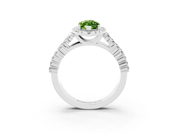 Silver Marquise Cut Halo Pavé Diamond Engagement Ring with Split Shank and Four-Prong Setting