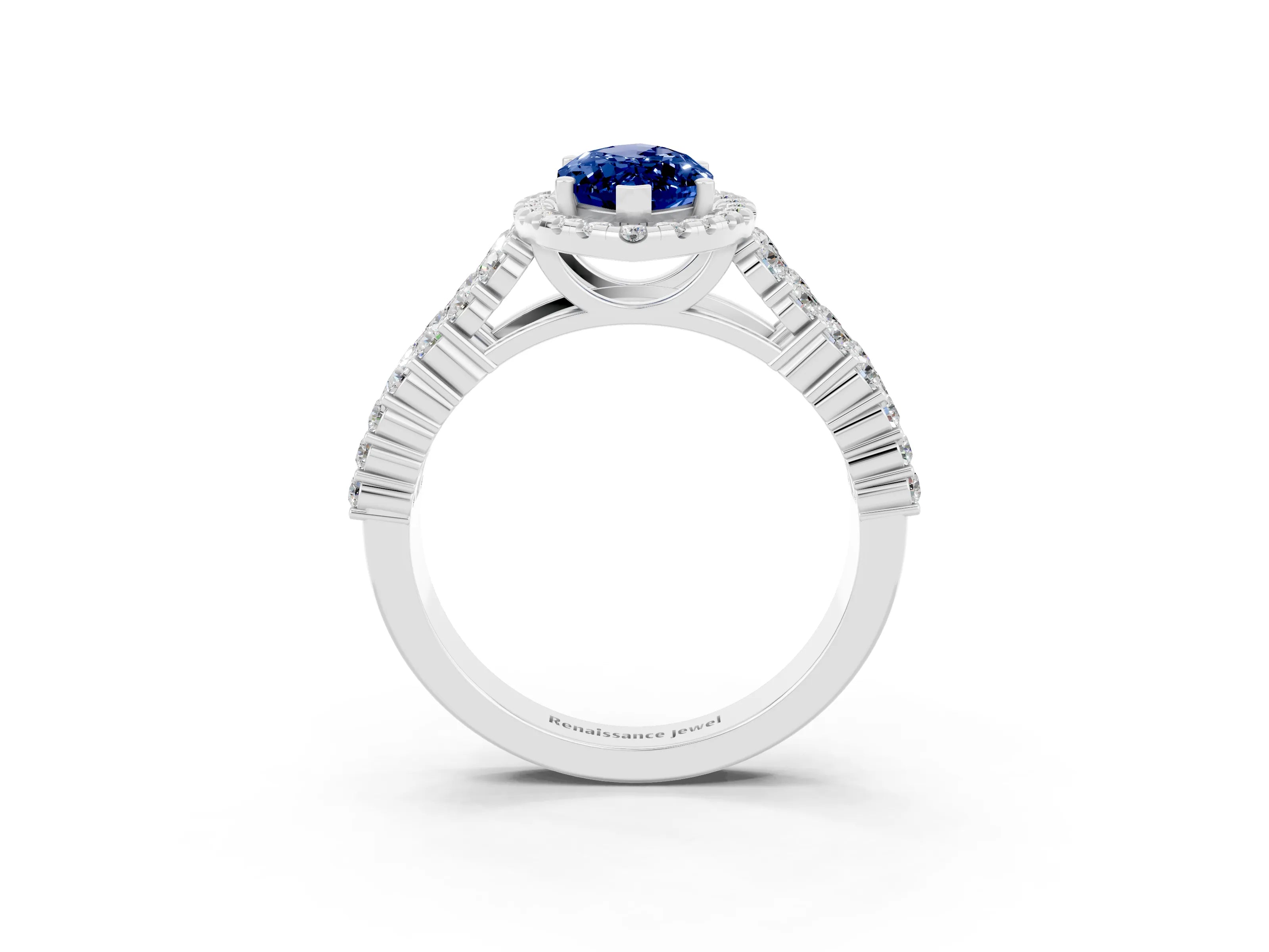 White gold Marquise Cut Halo Pavé Diamond Engagement Ring with Split Shank and Four-Prong Setting_3