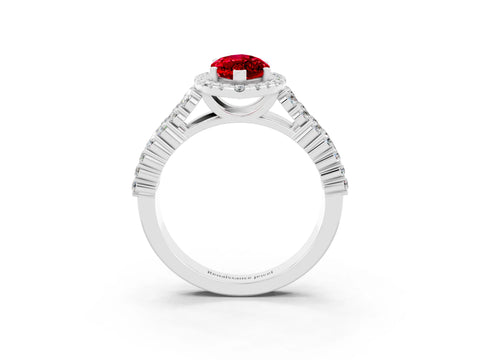 White gold Marquise Cut Halo Pavé Diamond Engagement Ring with Split Shank and Four-Prong Setting_3