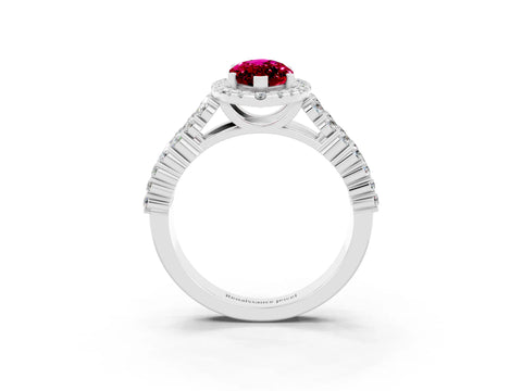 White gold Marquise Cut Halo Pavé Diamond Engagement Ring with Split Shank and Four-Prong Setting_3