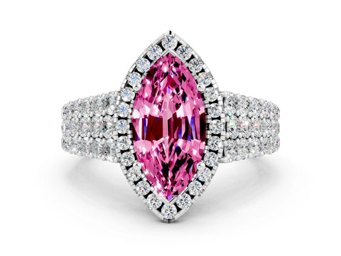 White gold Marquise Cut Halo Pavé Diamond Engagement Ring with Split Shank and Four-Prong Setting