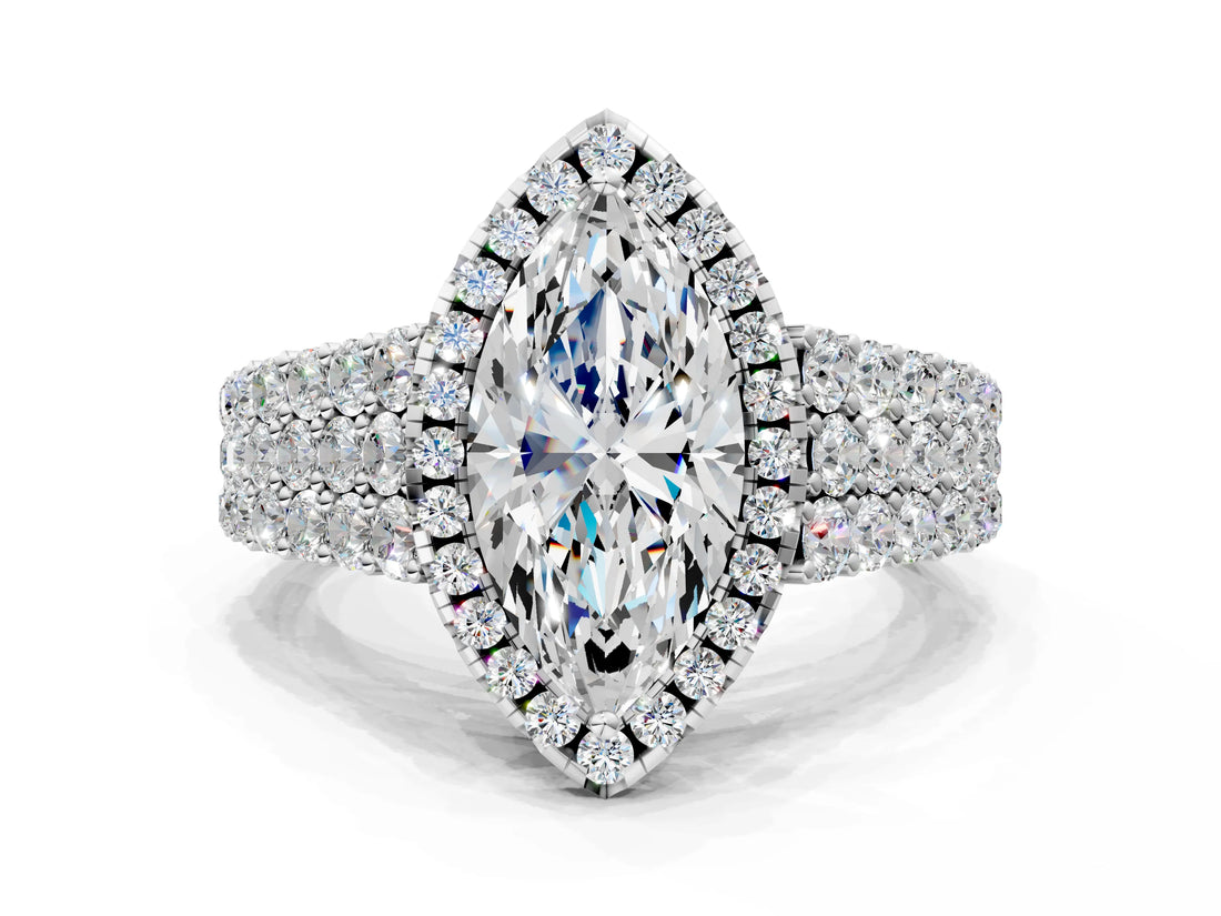 White gold Marquise Cut Halo Pavé Diamond Engagement Ring with Split Shank and Four-Prong Setting_4