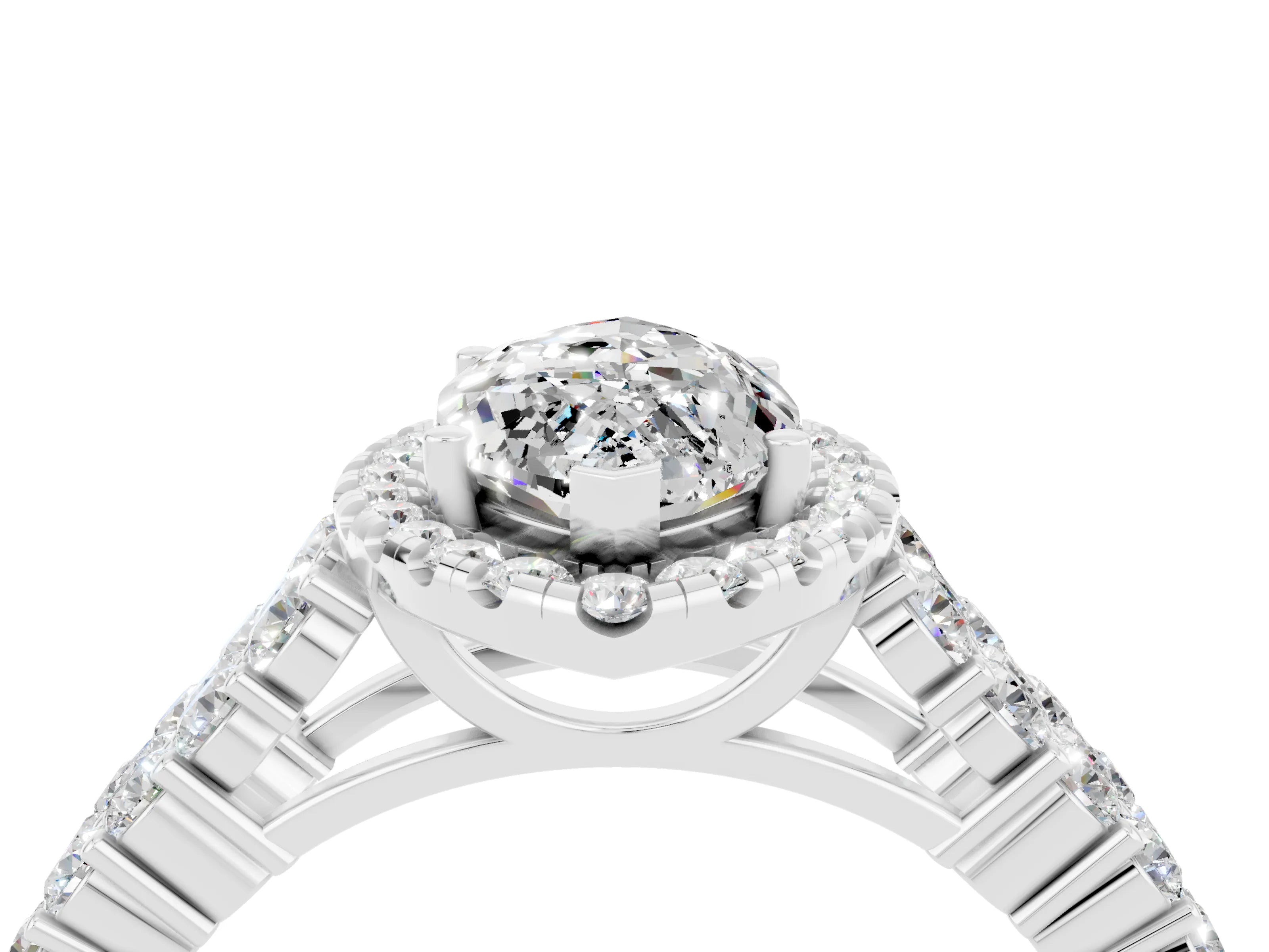 White gold Marquise Cut Halo Pavé Diamond Engagement Ring with Split Shank and Four-Prong Setting_4