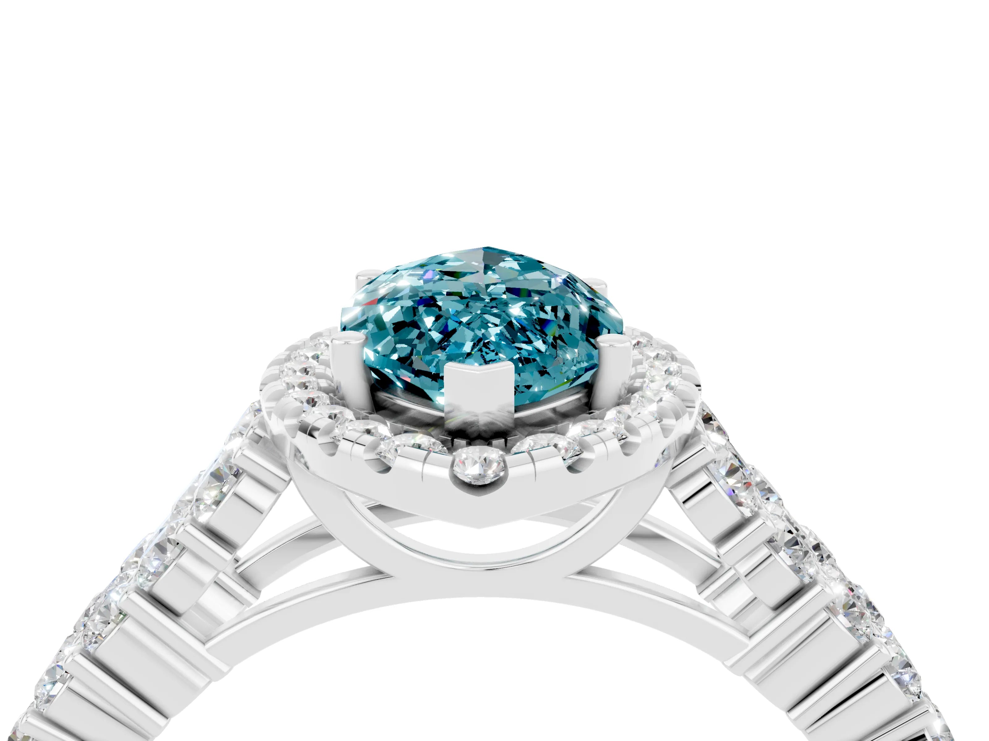 White gold Marquise Cut Halo Pavé Diamond Engagement Ring with Split Shank and Four-Prong Setting_4