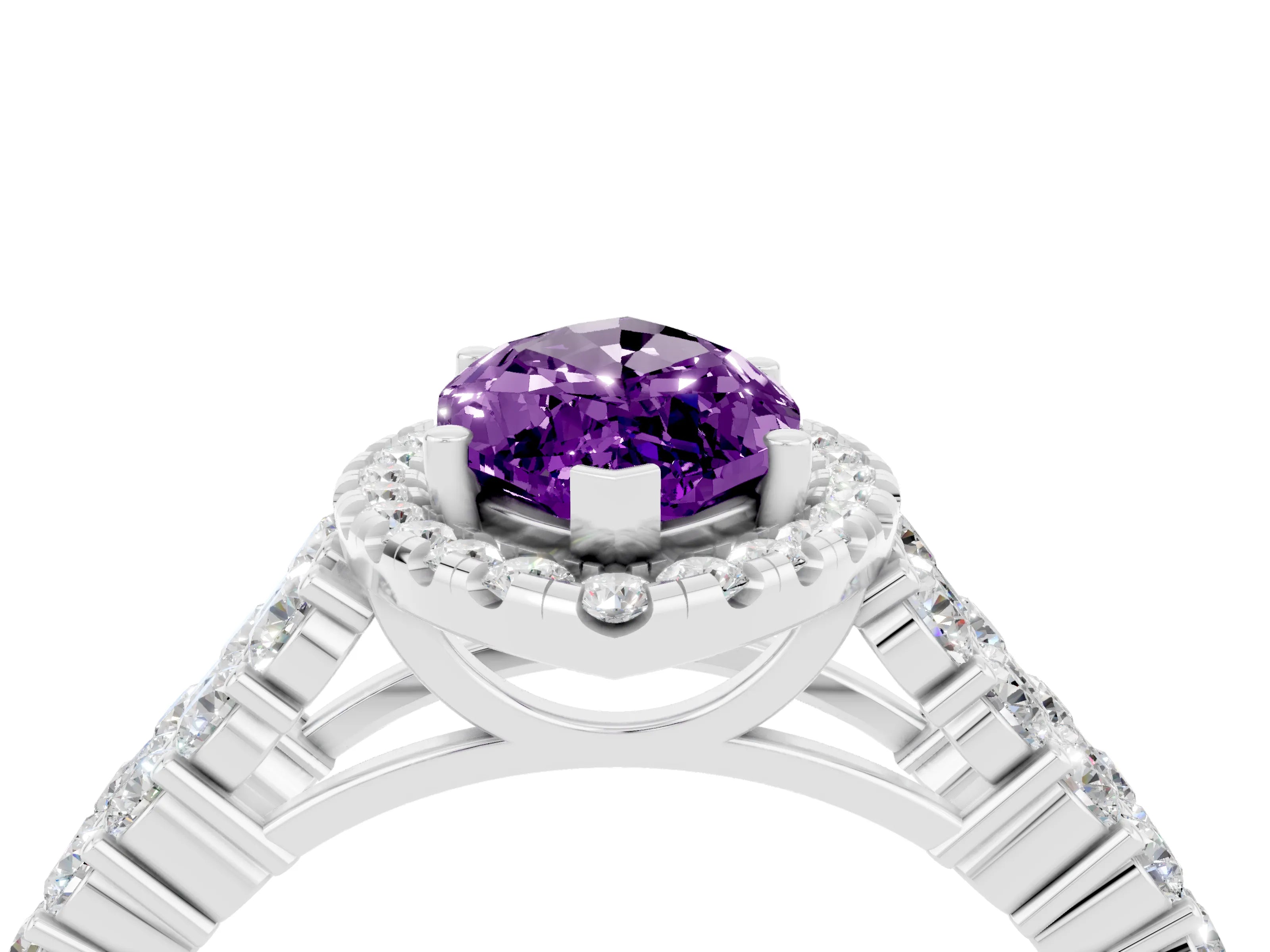 White gold Marquise Cut Halo Pavé Diamond Engagement Ring with Split Shank and Four-Prong Setting_4