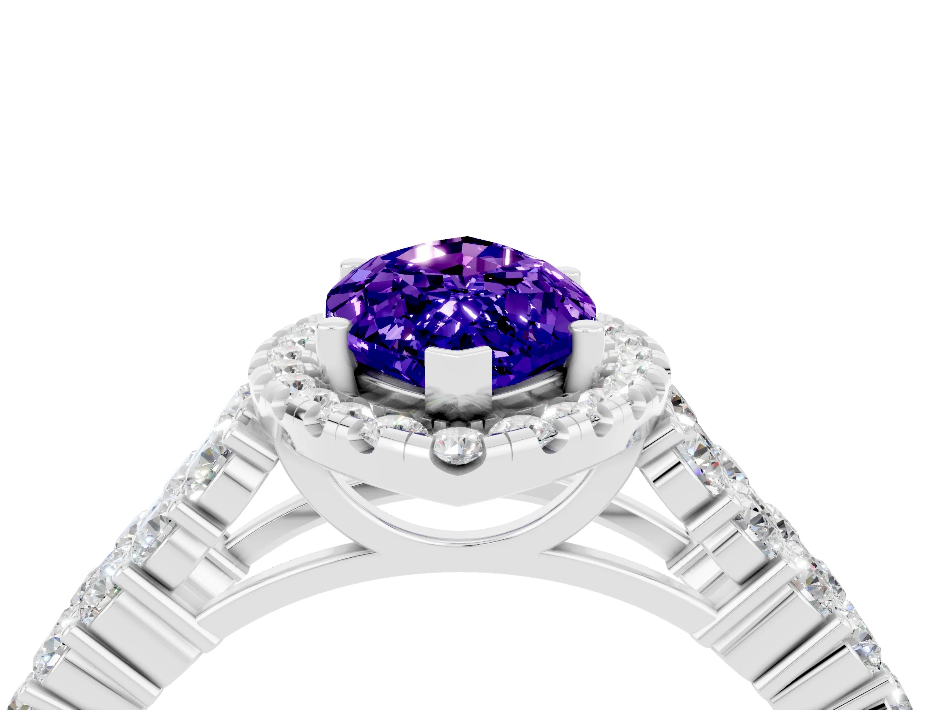 White gold Marquise Cut Halo Pavé Diamond Engagement Ring with Split Shank and Four-Prong Setting_4