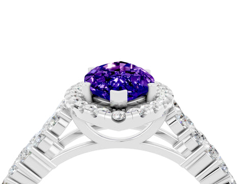 White gold Marquise Cut Halo Pavé Diamond Engagement Ring with Split Shank and Four-Prong Setting_4