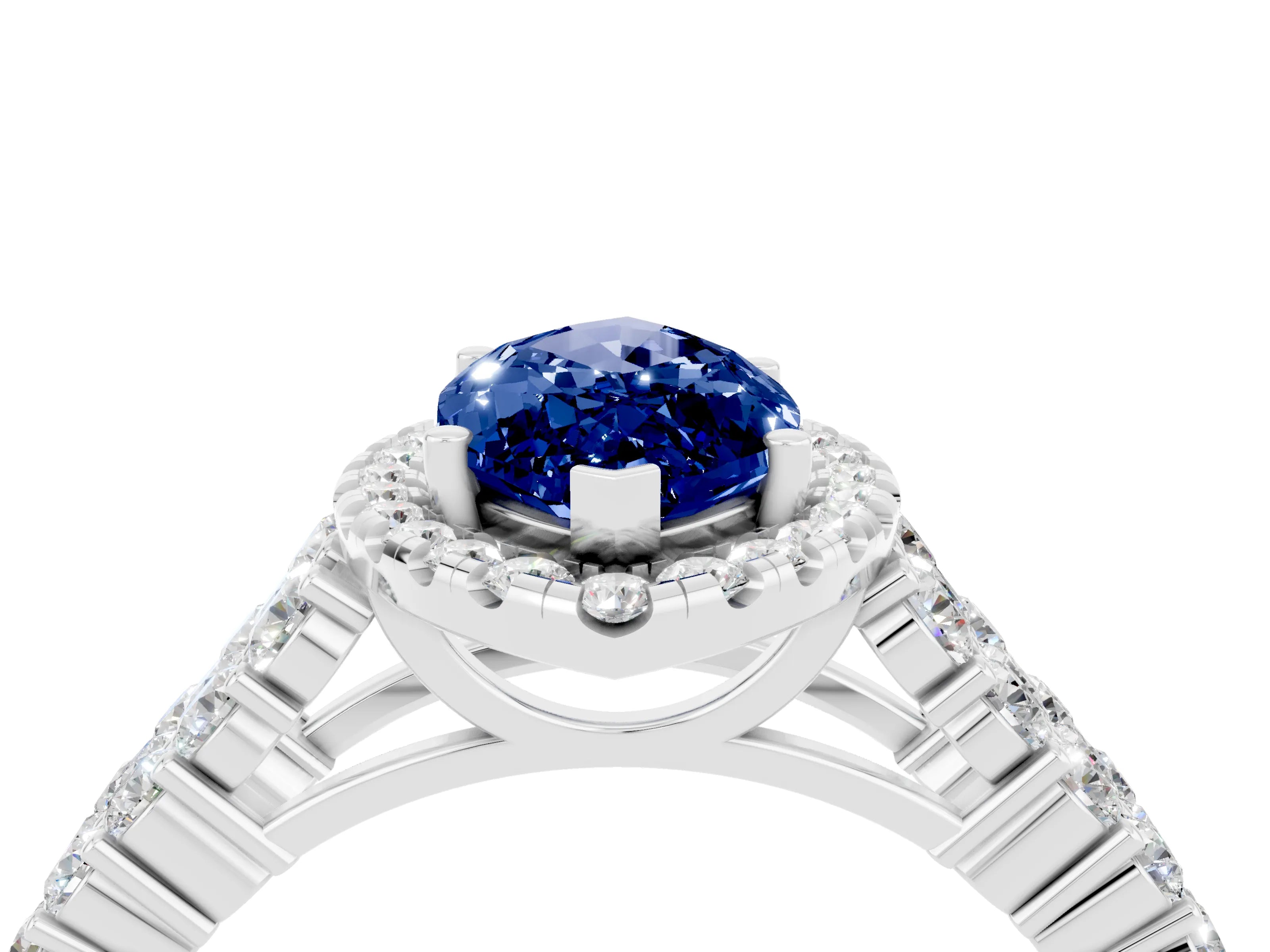 White gold Marquise Cut Halo Pavé Diamond Engagement Ring with Split Shank and Four-Prong Setting_4