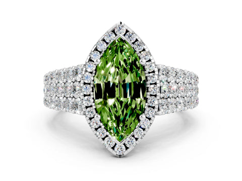 White gold Marquise Cut Halo Pavé Diamond Engagement Ring with Split Shank and Four-Prong Setting