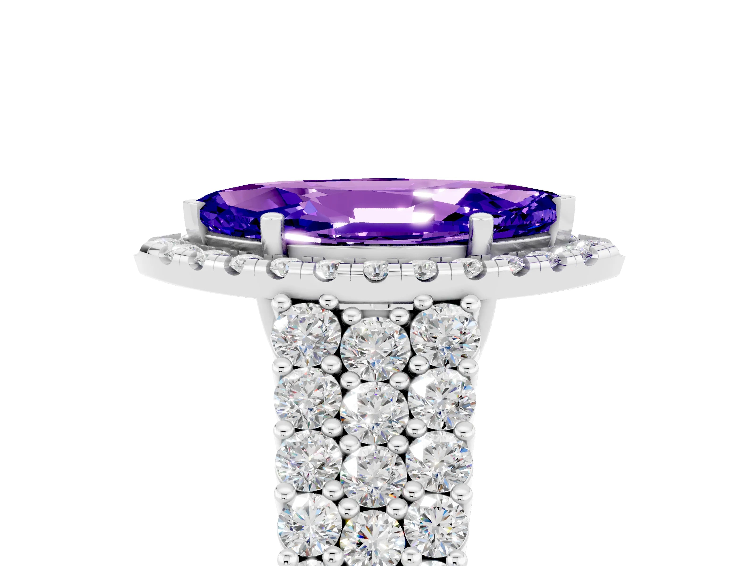 White gold Marquise Cut Halo Pavé Diamond Engagement Ring with Split Shank and Four-Prong Setting_5