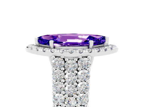 White gold Marquise Cut Halo Pavé Diamond Engagement Ring with Split Shank and Four-Prong Setting_5