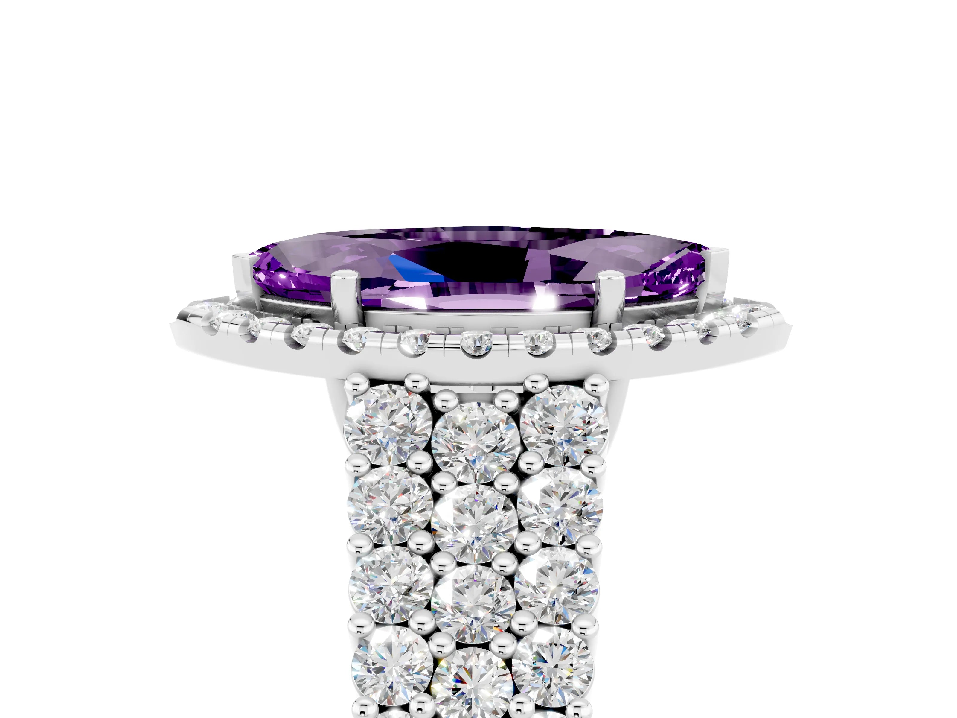 White gold Marquise Cut Halo Pavé Diamond Engagement Ring with Split Shank and Four-Prong Setting_5