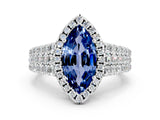 White gold Marquise Cut Halo Pavé Diamond Engagement Ring with Split Shank and Four-Prong Setting