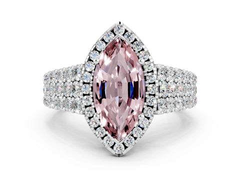 White gold Marquise Cut Halo Pavé Diamond Engagement Ring with Split Shank and Four-Prong Setting