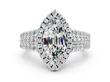 White gold Marquise Cut Halo Pavé Diamond Engagement Ring with Split Shank and Four-Prong Setting
