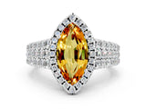 White gold Marquise Cut Halo Pavé Diamond Engagement Ring with Split Shank and Four-Prong Setting