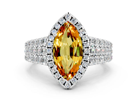 White gold Marquise Cut Halo Pavé Diamond Engagement Ring with Split Shank and Four-Prong Setting