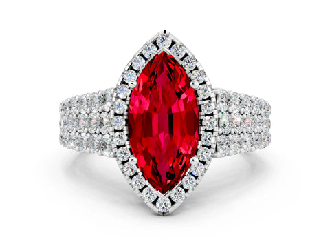 White gold Marquise Cut Halo Pavé Diamond Engagement Ring with Split Shank and Four-Prong Setting