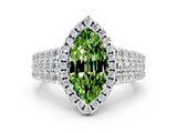 White gold Marquise Cut Halo Pavé Diamond Engagement Ring with Split Shank and Four-Prong Setting