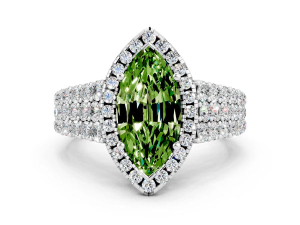 White gold Marquise Cut Halo Pavé Diamond Engagement Ring with Split Shank and Four-Prong Setting