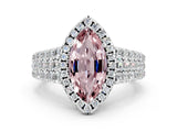 White gold Marquise Cut Halo Pavé Diamond Engagement Ring with Split Shank and Four-Prong Setting