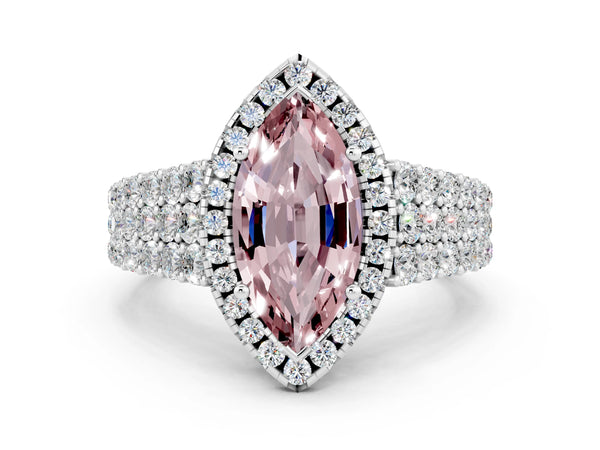 White gold Marquise Cut Halo Pavé Diamond Engagement Ring with Split Shank and Four-Prong Setting