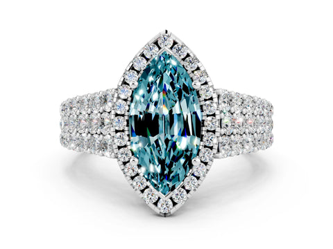 White gold Marquise Cut Halo Pavé Diamond Engagement Ring with Split Shank and Four-Prong Setting