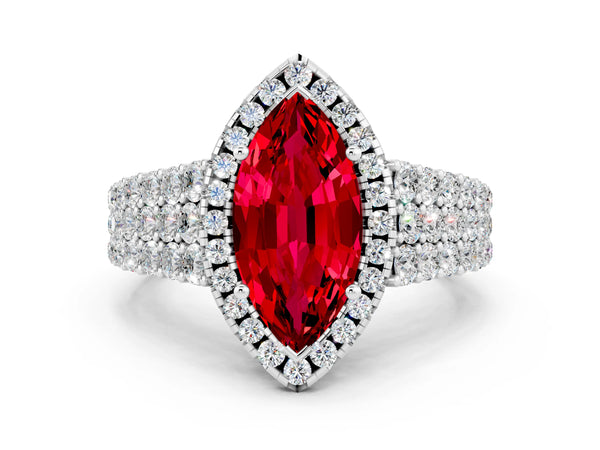 White gold Marquise Cut Halo Pavé Diamond Engagement Ring with Split Shank and Four-Prong Setting