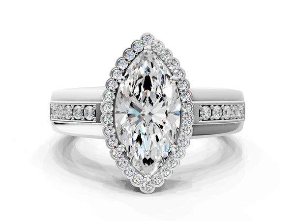 White gold Marquise Cut Halo Pave Band Four-Prong Ring