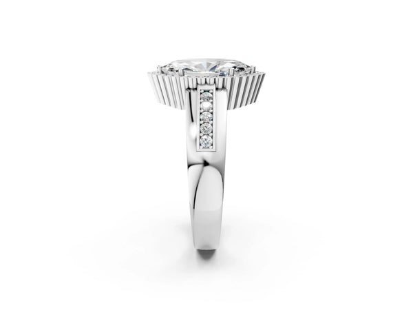 White gold Marquise Cut Halo Pave Band Four-Prong Ring
