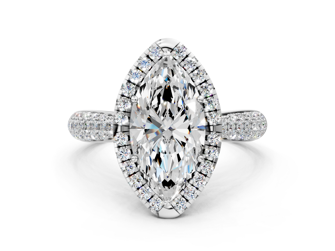 White gold Marquise Cut Halo Pave Band Four-Prong Setting Ring_37