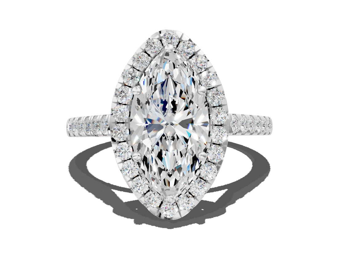 White gold Marquise Cut Halo Pave Diamond Engagement Ring with Four-Prong Setting_8