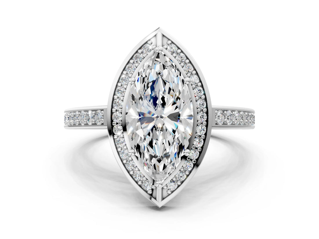 White gold Marquise Cut Halo Pave Split Shank Prong Setting Ring_32