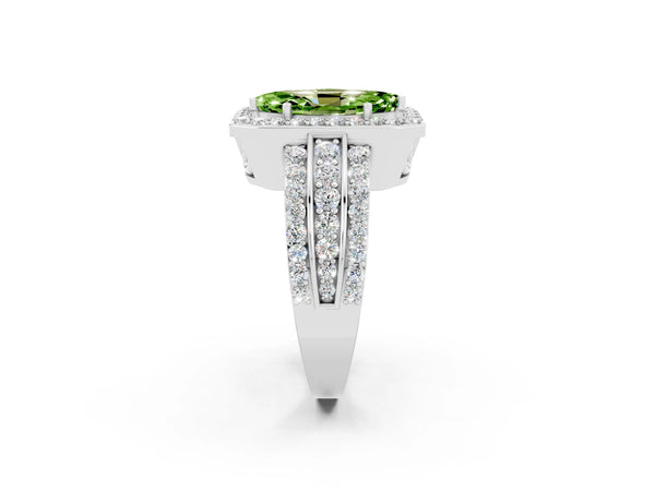 Silver Marquise Cut Halo Peridot Ring with Round  Split Shank and Prong Setting