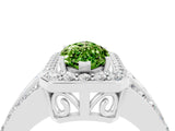 White gold Marquise Cut Halo Peridot Ring with Round  Split Shank and Prong Setting_16