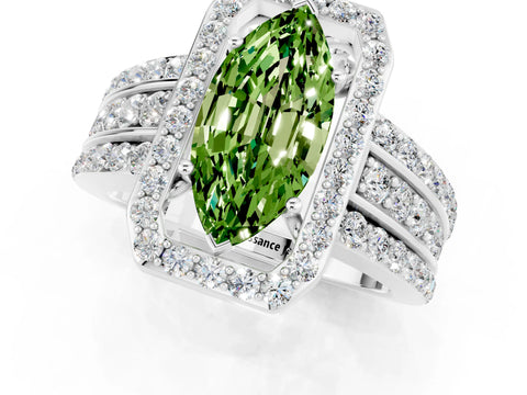 White gold Marquise Cut Halo Peridot Ring with Split Shank and Four-Prong Setting_1
