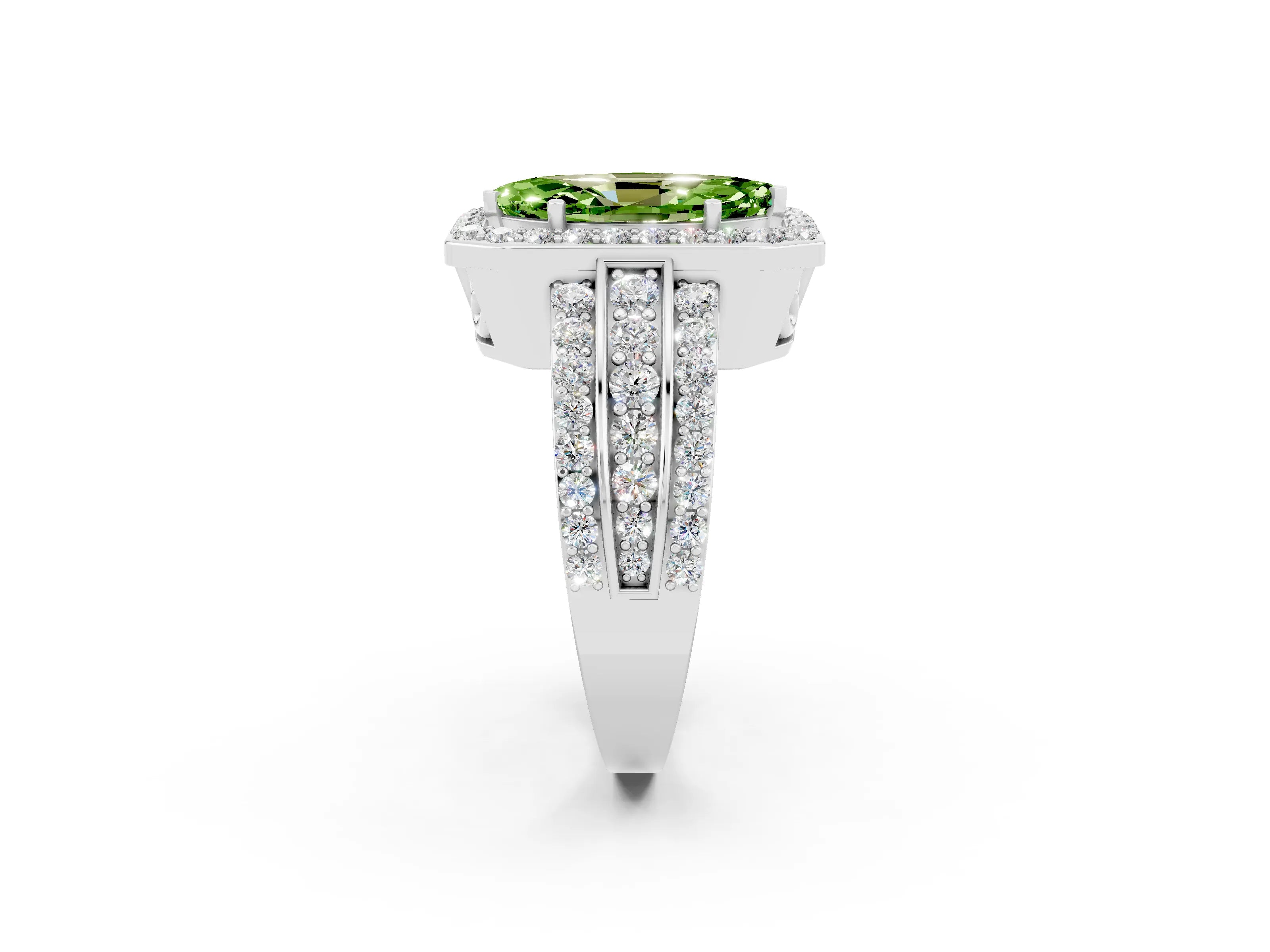 White gold Marquise Cut Halo Peridot Ring with Split Shank and Four-Prong Setting_2