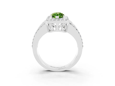 White gold Marquise Cut Halo Peridot Ring with Split Shank and Four-Prong Setting_3