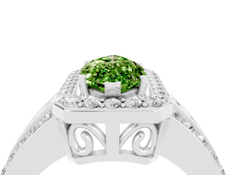 White gold Marquise Cut Halo Peridot Ring with Split Shank and Four-Prong Setting_4
