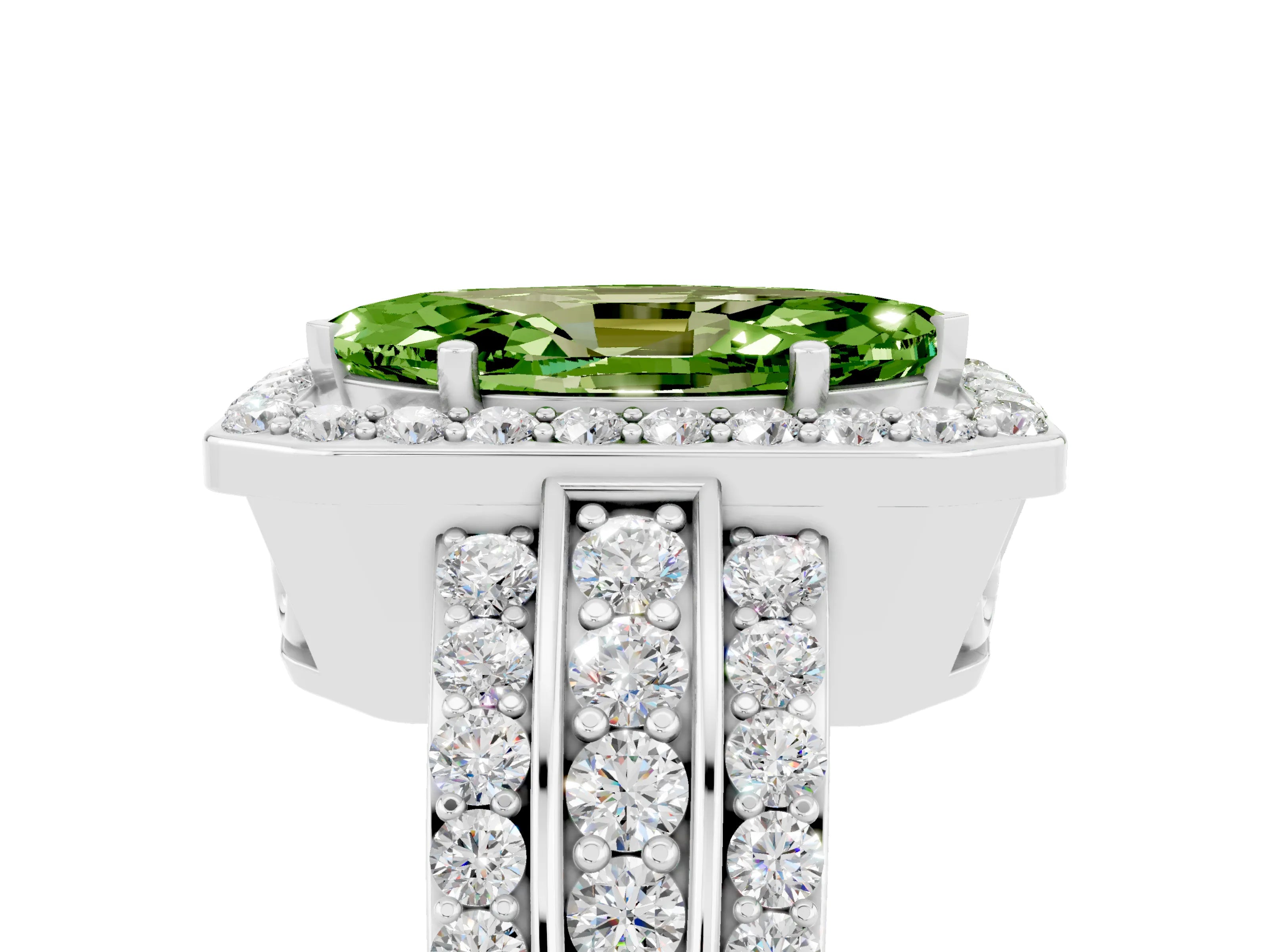 White gold Marquise Cut Halo Peridot Ring with Split Shank and Four-Prong Setting_5