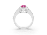 White gold Marquise Cut Halo Pink Sapphire Ring with Round  Split Shank and Prong Setting_39