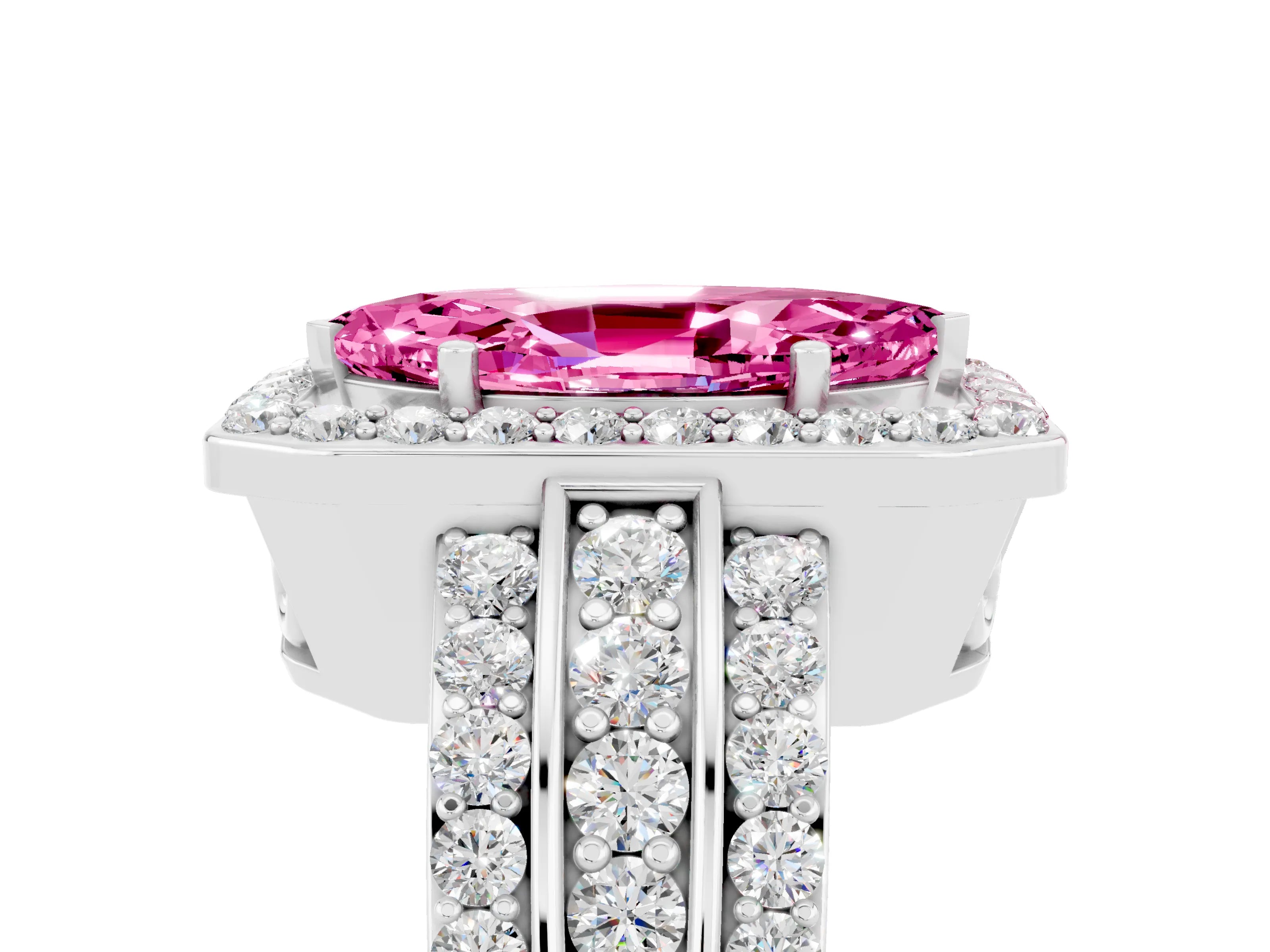 White gold Marquise Cut Halo Pink Sapphire Ring with Round  Split Shank and Prong Setting_41