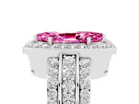 White gold Marquise Cut Halo Pink Sapphire Ring with Round  Split Shank and Prong Setting_41