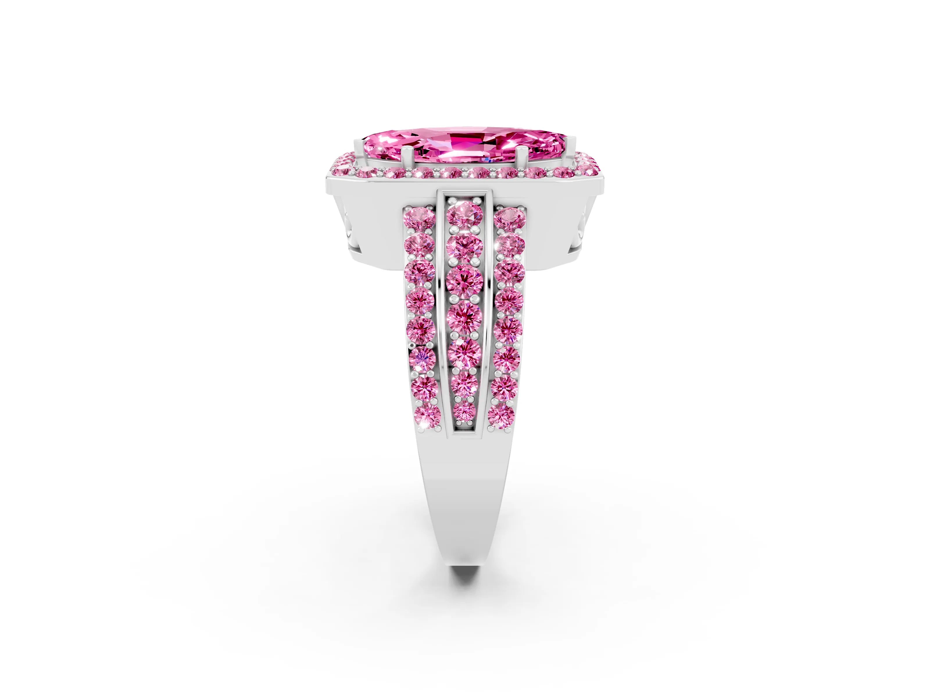White gold Marquise Cut Halo Pink Sapphire Ring with Split Shank and Four-Prong Setting_2