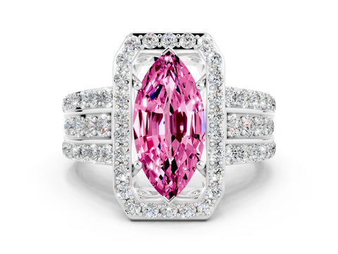 White gold Marquise Cut Halo Pink Sapphire Ring with Split Shank and Four-Prong Setting_24