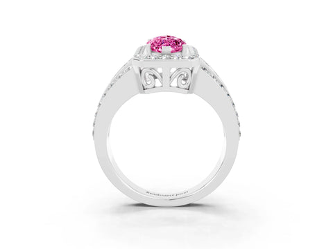 White gold Marquise Cut Halo Pink Sapphire Ring with Split Shank and Four-Prong Setting_27