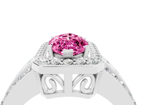 White gold Marquise Cut Halo Pink Sapphire Ring with Split Shank and Four-Prong Setting_28