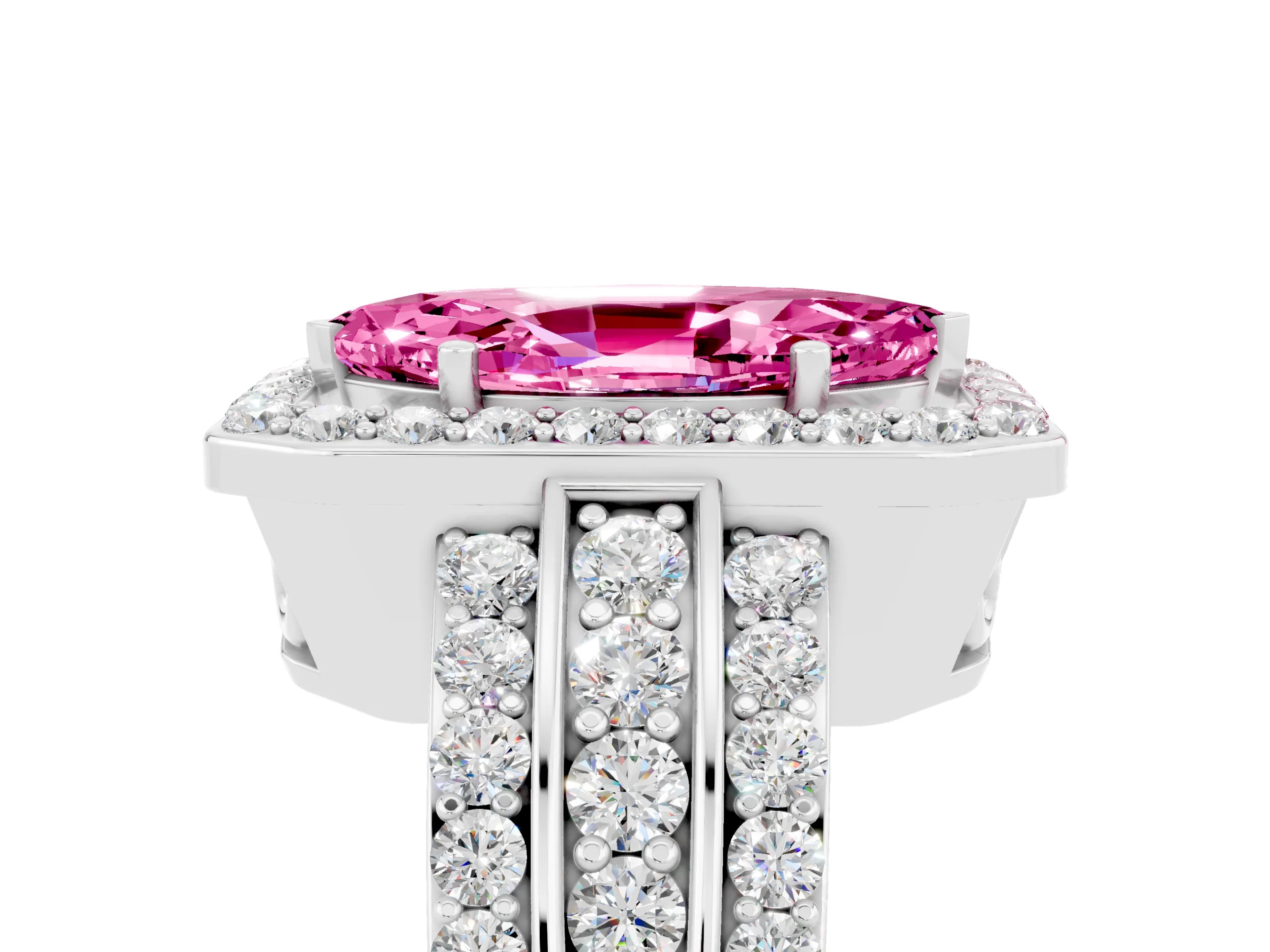 White gold Marquise Cut Halo Pink Sapphire Ring with Split Shank and Four-Prong Setting_29