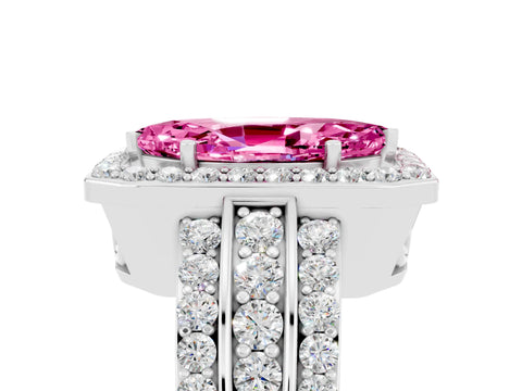 White gold Marquise Cut Halo Pink Sapphire Ring with Split Shank and Four-Prong Setting_29